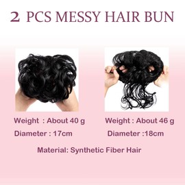 2PCS Messy Bun Hair Piece Tousled Updo Elastic Hair Bun Hair Piece for Women Synthetic Messy Hair Bun Donut Accessories Scrunchies (Natural Black)