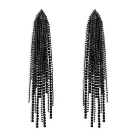 Flyonce Sparkly Rhinestone Bridal Chandelier Earrings, Crystal Statement Long Chain Tassel Dangle Earrings for Women Black