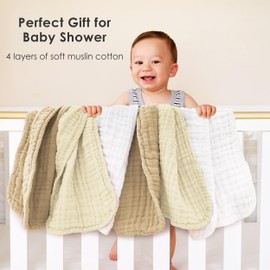 Sunny zzzZZ Muslin Burp Cloths for Baby 100% Cotton Burping Cloths for Unisex, Boy, Girl - Large 20'' by 10'' Newborn Essentials Ultra Soft Absorbent Milk Spit Up Rags - 12 Pack - White+Ivory+Brown