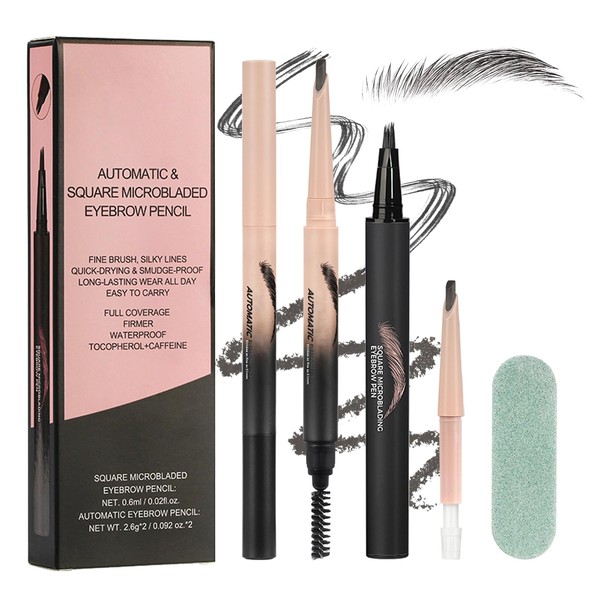 Angled Brush Eyebrow Pencils Set,3-in-1 Liquid Microblading Eyebrow Pen for