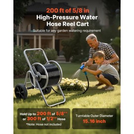 VEVOR Hose Reel Cart, 200/300 ft High-Pressure Garden Hose Cart, Hoses Reel Carts with Two Wheels, Handle & Heavy-Duty Mesh Storage Basket, Portable Hoses Reels for Garden Watering, Car Washing