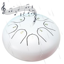 Rain Drum for Outdoor Garden, Natural Chakra Drum for Outdoor Rain, Drum Rain Chime Waterproof Chakra Drum 6 Inch 8 Notes (White)