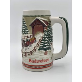 1984 Budweiser Beer Stein Holiday Stein Clydesdales As They Crossed Covered Bridge