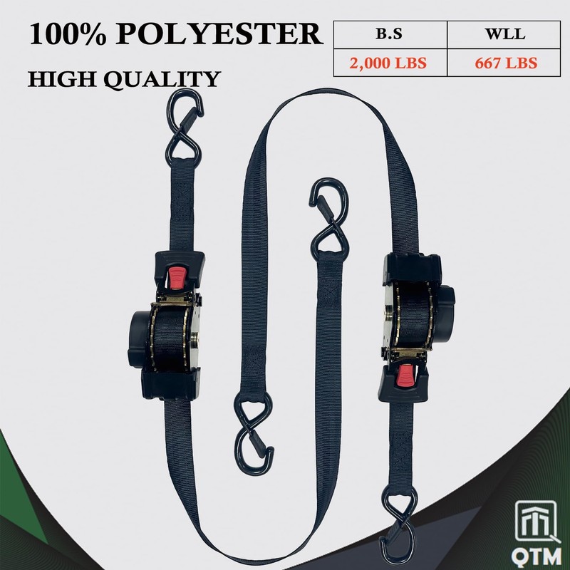 QTM 4 Pack Retractable Ratchet Straps, 1" x10' with Soft