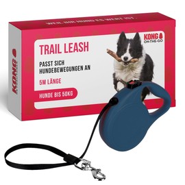 KONG Retractable Dog Lead in 5 m Length, for Large Dogs up to 50 kg, Size L, High-Quality Roller Lead in Blue with Break & Lock System, Lightweight and Compact Lead