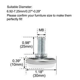 uxcell M8 x 25 x 30mm Screw on Furniture Glide Leveling Feet Floor Protector Adjustable Leveler for Chair Machine Leg 4 Pack