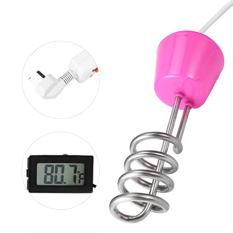 Electric Floating Immersion Water Heater Boiler with Digital Thermometer Pink