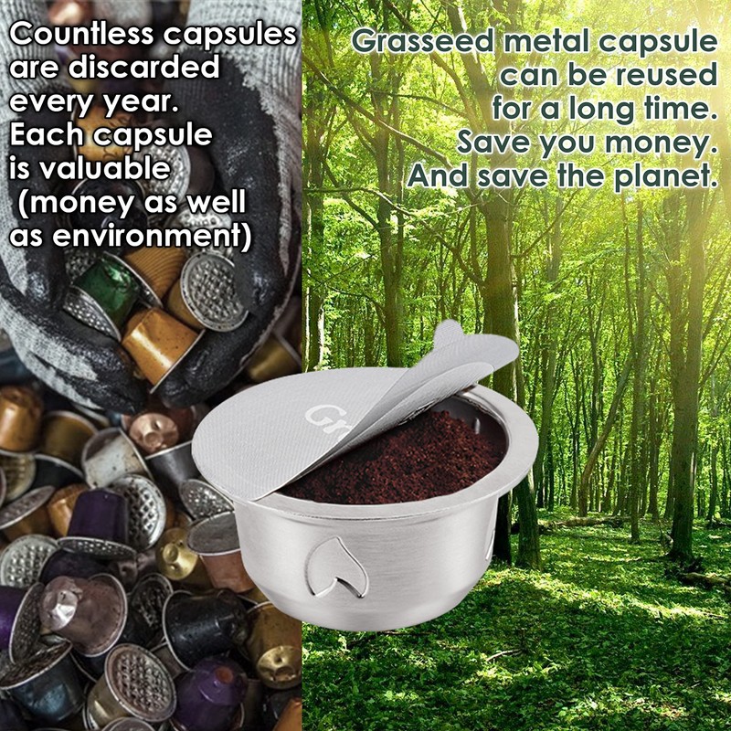 Grasseed Refillable Vertuo Capsule, Reusable Stainless Steel Vertuo Pod Kit