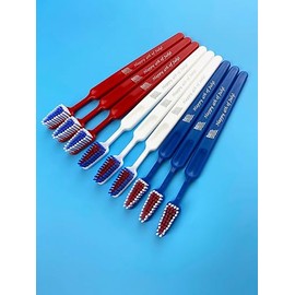 Tess Oral Health Happy 4th of July toothbrushes - 12 Count - Child & Adult Size, Individually Wrapped - red, White & Blue (Adult, 12)
