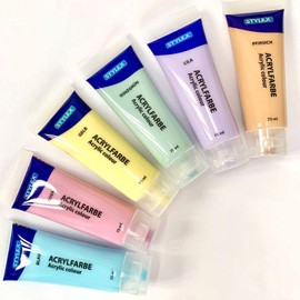 Stylex 28629 Pastel Acrylic Paints Set of 6 Tubes of 75 ml Water-based Matt High Opacity and Colour Strength Light Resistant Quick Drying and Waterproof Multi-Coloured One Size
