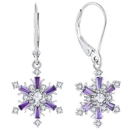 YL Snowflakes Earrings 925 Sterling Silver Dangle Drop Earrings Created Amethyst Leverback Jewelry for Women Christmas