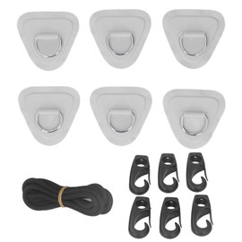 PVC D Ring Patch Elastic Rope Set, D Ring Patch Bungee Rope Set Made of Stainless Steel Inflatable Boats Canoes Kayaks Surfboards 6 Pieces (Grey)