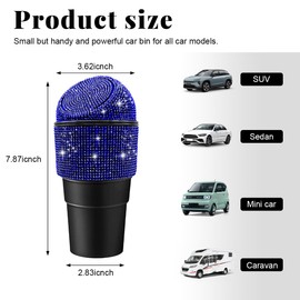 Yourkar Bling Car Trash Can with Lid, Sparkling Crystal Auto Garbage Can with Leak-Proof Lid, Multipurpose Waterproof Trash Bin for Automotive Home Office Kitchen Bedroom (Blue)