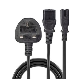 Lindy 2.5m UK Mains 3 Pin Plug to IEC C13 and C7 "Y" Splitter Lead Cable, Black