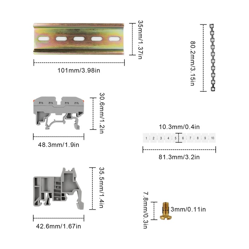 10 x DIN Rail Junction Terminal, SRJQXH Grey, 0.08-4 mm²,