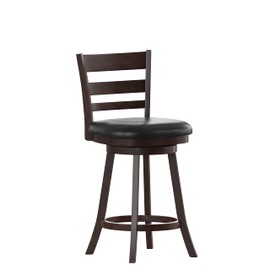 Taylor & Logan Zayne Classic Ladderback Wooden Swivel Counter Stool with Faux Leather Seat, Espresso/Black