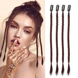 XFSRG 4Pcs Haarteile Zopf Extensions Natürliche Braids Extensions für Frauen Einfache ClipIn Zopfverlängerungen Perfekt für Alltag und besondere Anlässe (Dunkelbraun)