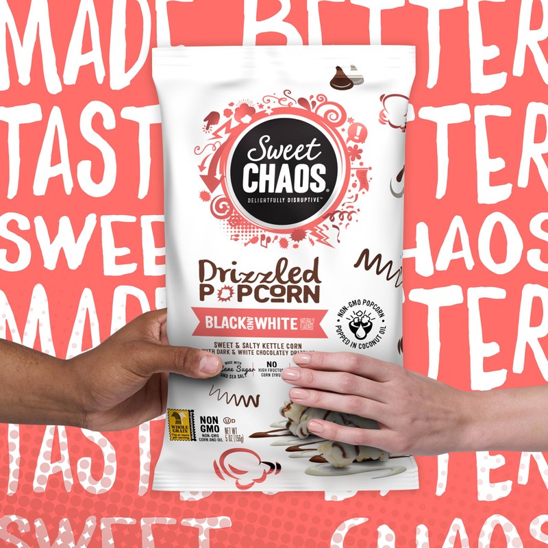 Sweet Chaos Black and White Drizzled Popcorn | Naturally Flavored