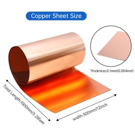 Uxney Copper Sheet Roll,Copper Flashing Roll 1000x300x0.1mm(LxWxT) Applicable to Various House Repair and DIY Projects