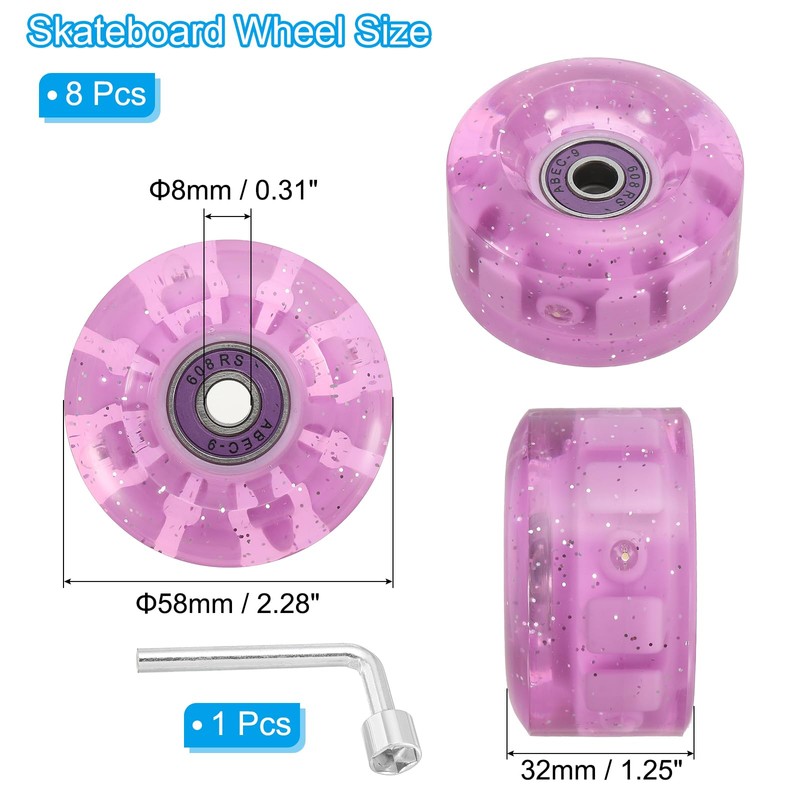 PATIKIL Roller Skate Wheels Set,8 Pack 58mm 82A Light Up