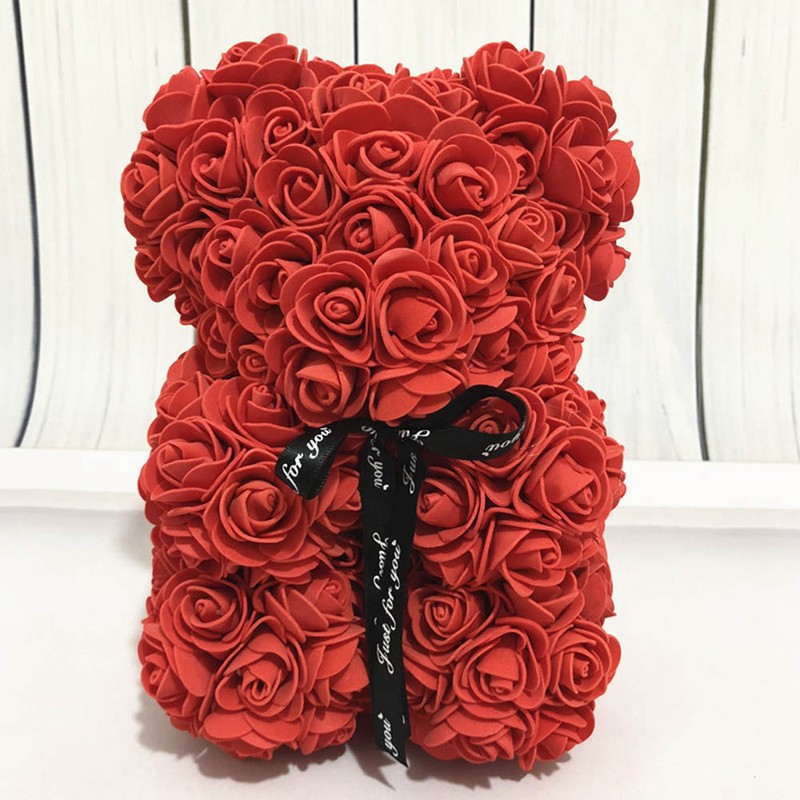 Rose Flower Bear Artificial Rose Flower Hugging Bear for Valentines