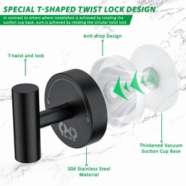 CMDZHF Suction Cup Hooks for Shower 4Pcs Suction Towel Hooks Bathroom Suction Hooks for Shower Wall, Kitchen, Glass, Mirror, Tile, Towel, Coat, Robes, Loofah -Black