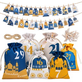 qianduoduo Ramadan Calendar, 30 Ramadan Calendars for Filling Fabric - 2 Sizes Ramadan Gift Bags for Children and Adults, Ramadan Decorative Bags, Reusable Ramadan Advent Calendar