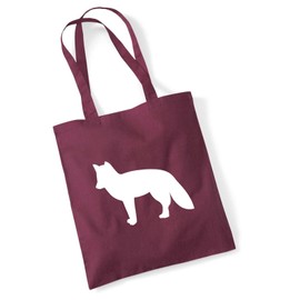 Huuraa Jute Bag Fox Silhouette Bag Cotton 10 Litres Size with Motif for All Animal Lovers Gift Idea for Friends and Family, burgundy