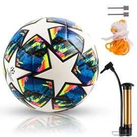 TIVUNORON Standard Champions League Football, Size 5 Football for Children and Adults, with 1 Ball Pump, 1 Mesh Bag, 2 Needles, Regular No. 5 Ball Football for Game and Training (Blue)