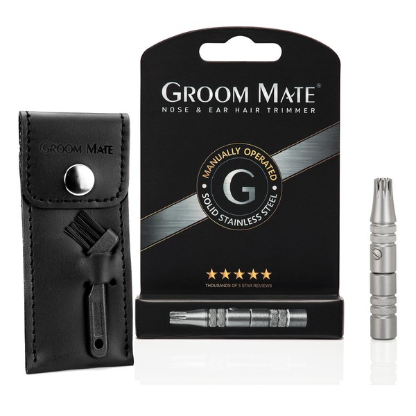 Groom Mate Platinum XL Nose & Ear Hair Trimmer with Leather Pouch & Brush - Engineered to Last a Lifetime - Made in USA