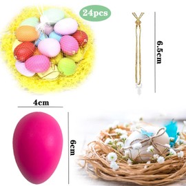 24 x Easter Eggs for Hanging, Colourful, Easter Eggs Plastic for Hanging and Decorating, Easter Eggs with Ribbon for Hanging, Plastic Easter Eggs, Easter Decoration for Outdoor and Indoor Use - 6 x 4