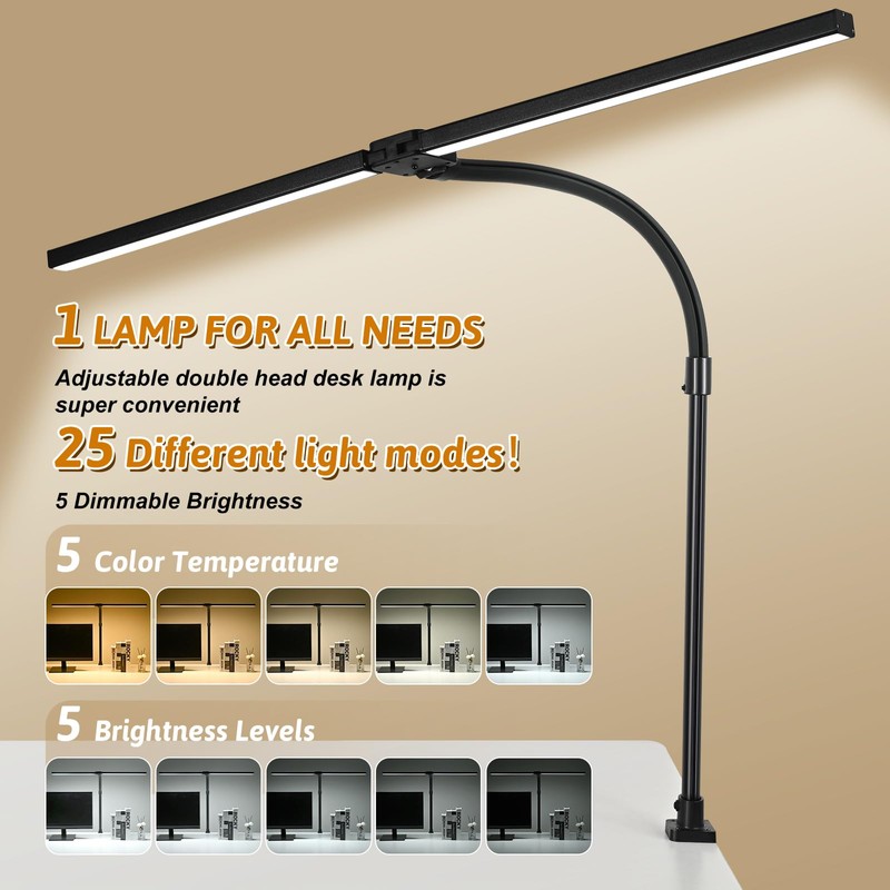 MACASA Double Head LED Desk Lamp with Remote Control for