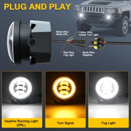 NSDXCT 4 Inch Round Fog Lights For Jeep Wrangler JK Unlimited JKU (2007-2018) Front Bumper Fog Lights, W DRL Amber Turn Signal LED Fog Lamp, 60W DOT Approved 4 Round Fog Lamps, 2PCS