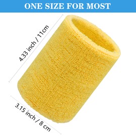 IMAGERIO 6 Pack 4 Inch Wrist Sweatbands Tennis Wrist Bands Absorbent Sweat Band for Men and Women, Breathable Cotton Sweatbands for Working Out, Football, Basketball, Running Athletic Sports -Yellow