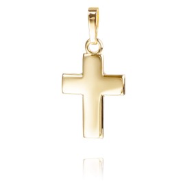 JEVELION High Polished Gold Cross Pendant for Women Men Kids Pendant Necklace + Jewelry Case, Gold-plated