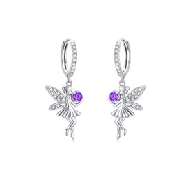 Fairy Earrings for Women 925 Sterling Silver Fairy Dangle Hoop Earrings Circle Huggie Hoops Fairy Hoop Earrings Valentine's Day Gifts for Women Girls Kids
