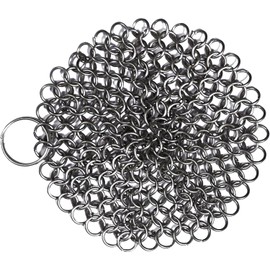 Mythrojan Cast Iron Cleaner 4.5" x 4.5" 316L Stainless Steel Chainmail Scrubber Round For Cast Iron Pan Griddle Skillet Dutch Oven Wok, Pan Pot BBQ Grills