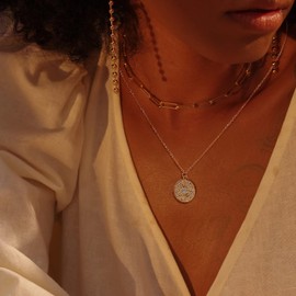 Fettero Pendant Necklace 14K Gold Plated Evil Eye Pendant Dainty Chain Necklace for Women Layering Necklaces Good Luck Jewelry Gifts