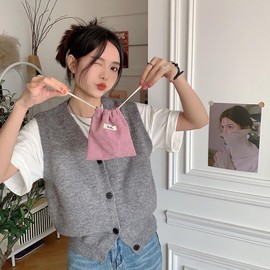 Nannlia 3-Piece Cosmetic Pouch, Women's Drawstring Pouch, Small, Cute, Cute, Lightweight, Stylish, Small Items, Storage Pouch, Multi-functional, Portable, 6. Gray + 7. Light Pink + 1. Beige