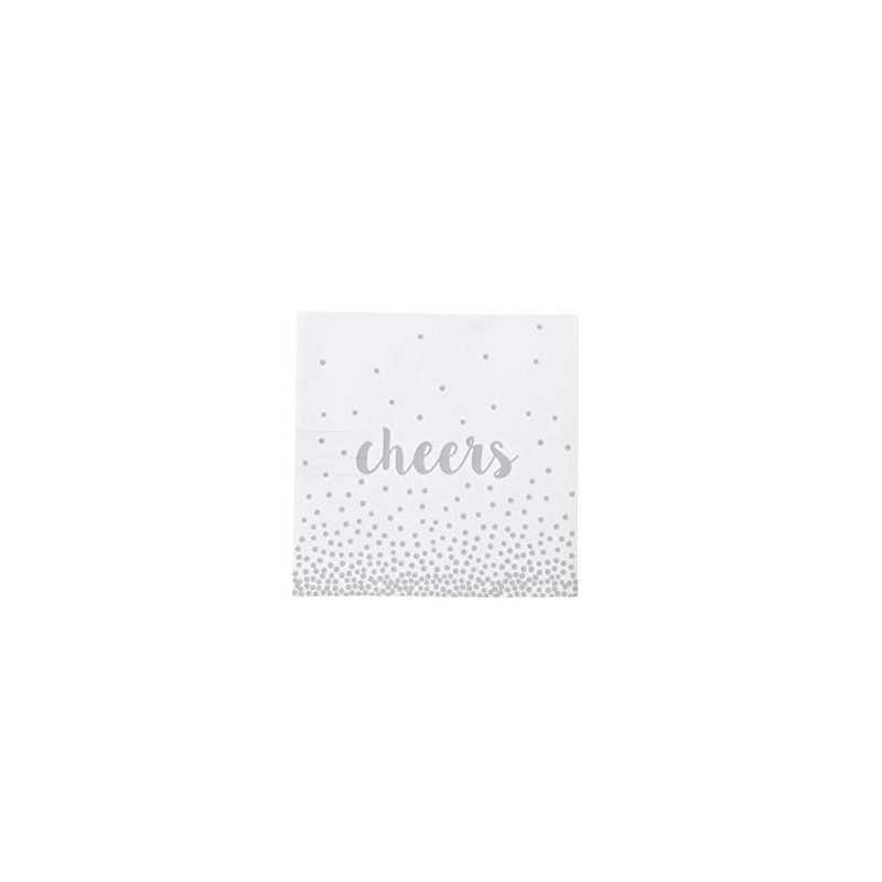 Pack of 20"Cheers" Celebrate Confetti Cocktail Size Paper Napkin Silver