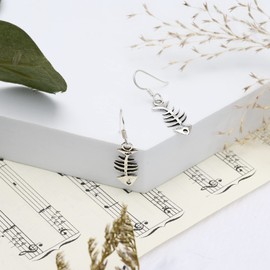 AeraVida Charming Funky Fishbone Skeleton .925 Sterling Silver Dangle Earrings | Casual Sterling Silver Dangle Earring for Women | Jewelry Gift