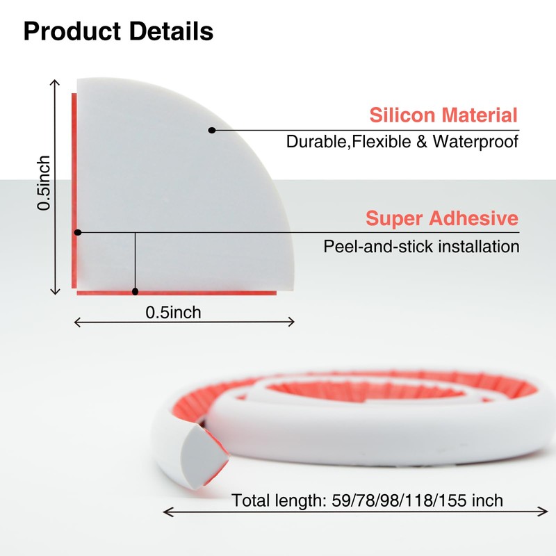 Silicone Flexible Quarter Round Molding, Self Adhesive Peel and Stick