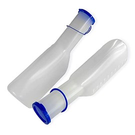 Male Urinal Pack of 2 - Long Neck Urine Bottle with lid - 1 Litre Capacity.