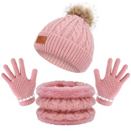 TAGVO Warm Knitted Beanie Hat Scarf Set for Kids, Winter Thicken Fleece Thermal Knitted Hat Neck Warmer Set,for Kids children Boys Girls, Winter Accessories Sets