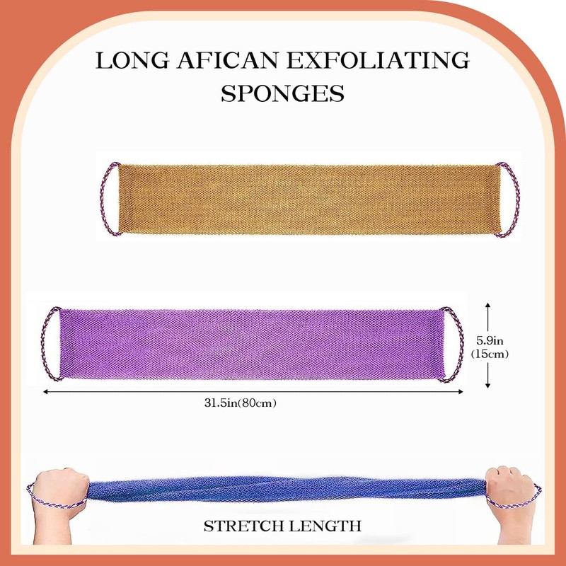 Pinkiou 3 Pieces Shower Sponge with Handle, African Exfoliating Net