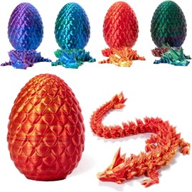 3D Printed Dragon in Egg,Full Articulated Dragon Crystal Dragon with Dragon Egg,Flexible Joints Home Decor Executive Desk Toys,Home Office Decor Executive Desk Toys for Autism/ADHD (Red)