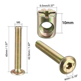 Set of 10 Furniture Bolts Nuts Hex Socket Bolts Barrel Nuts Bolts Set (M6-40MM)