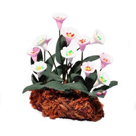 Melody Jane Dolls House Pink and White Flowers in Ground Grass Miniature Garden Accessory