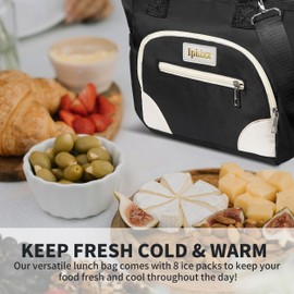 iPhixx Lunch Bag Women Insulated Lunch Box for Women Adults - Leakproof Large Purse Lunch Tote Bags for Women with Adjustable Shoulder Strap Zipper Side Pockets for Work
