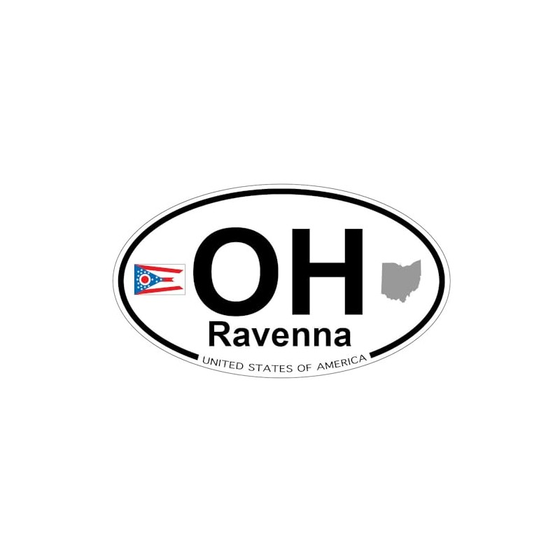 US Decal, Inc. Ravenna, Ohio Oval Sticker with State Flag